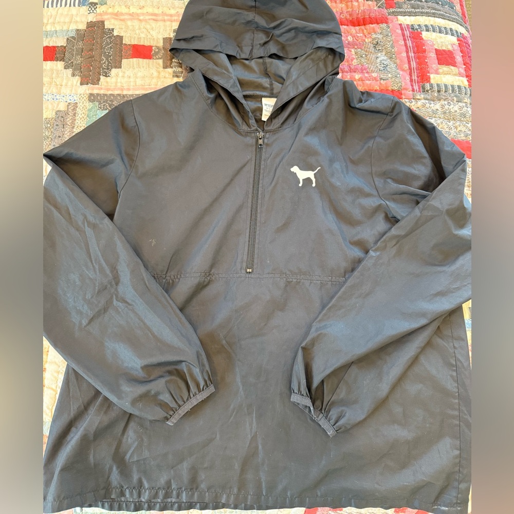 PINK Victoria's Secret Black Hooded Windbreaker